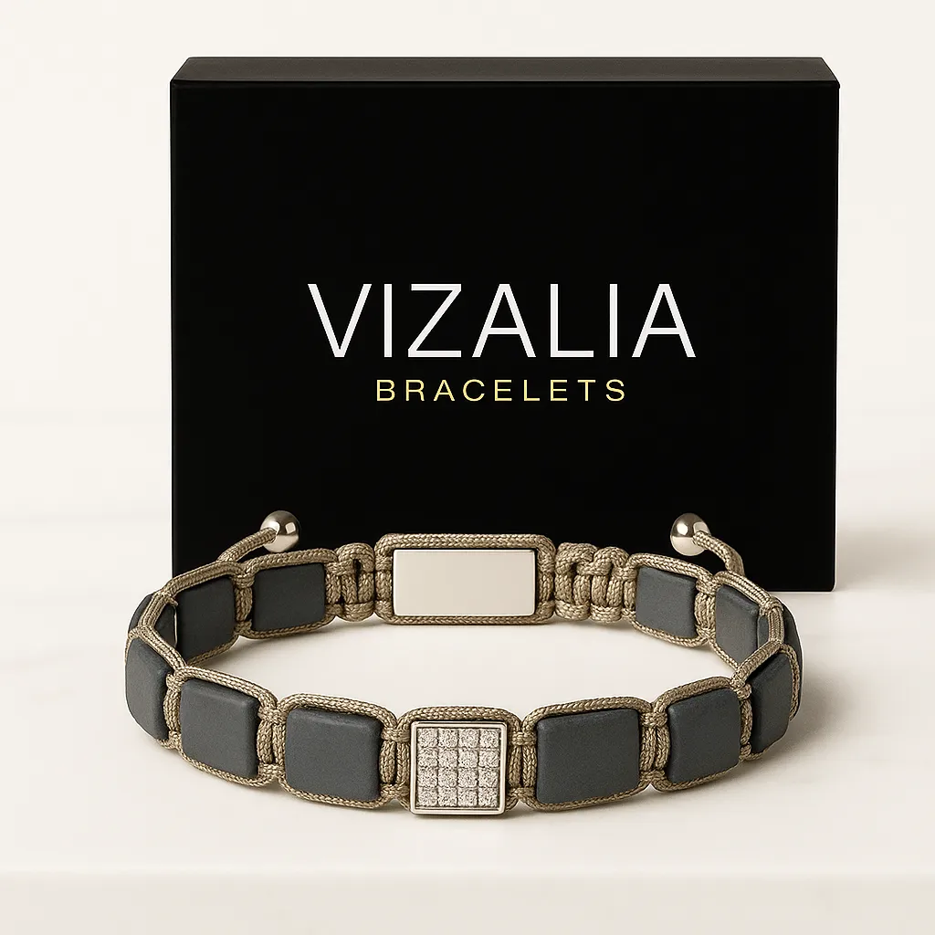 Bracelet Pierres Plates - Hématite mate | Argent