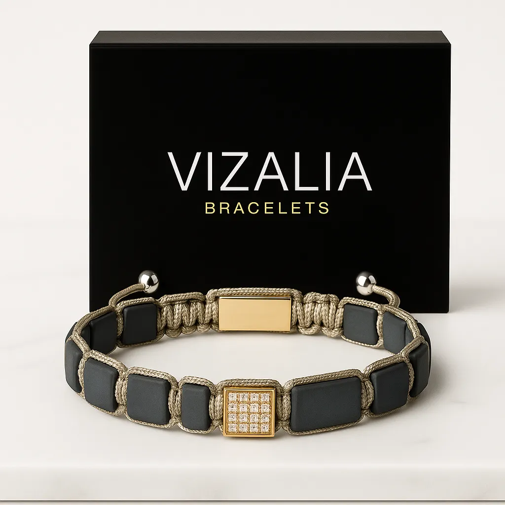 [Hématite mate | Or] Bracelet Pierres Plates - Hématite mate | Or