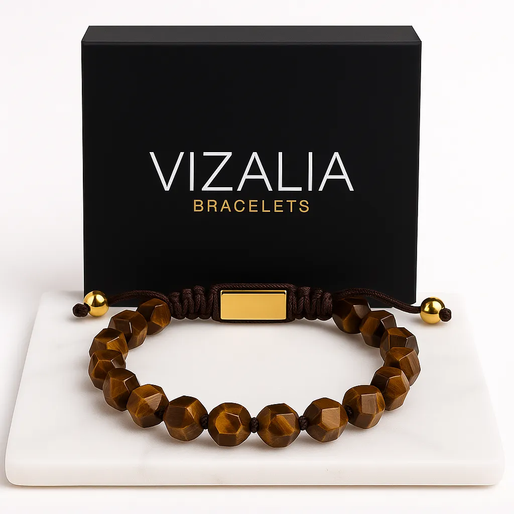 [Facettées - Oeil de Tigre | or] Braclet de perles à facettes - Oeil de tigre