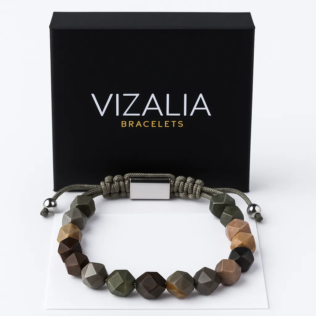 [Facettées - Multi Jaspes | Argent] Bracelet multi-jaspe naturelles à facette 