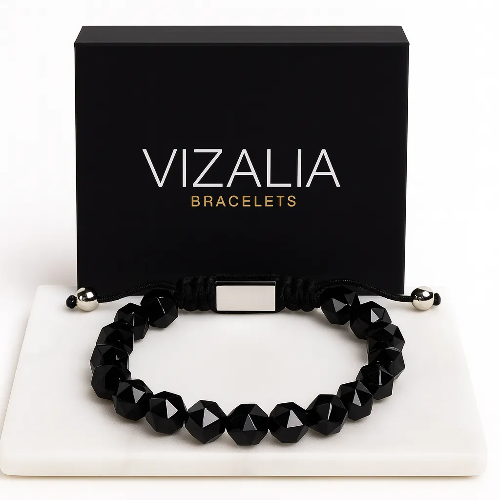 [Facettées - Onyx Noir | Argent] Bracelet Perles Facettées - Onyx Noir | Argent   