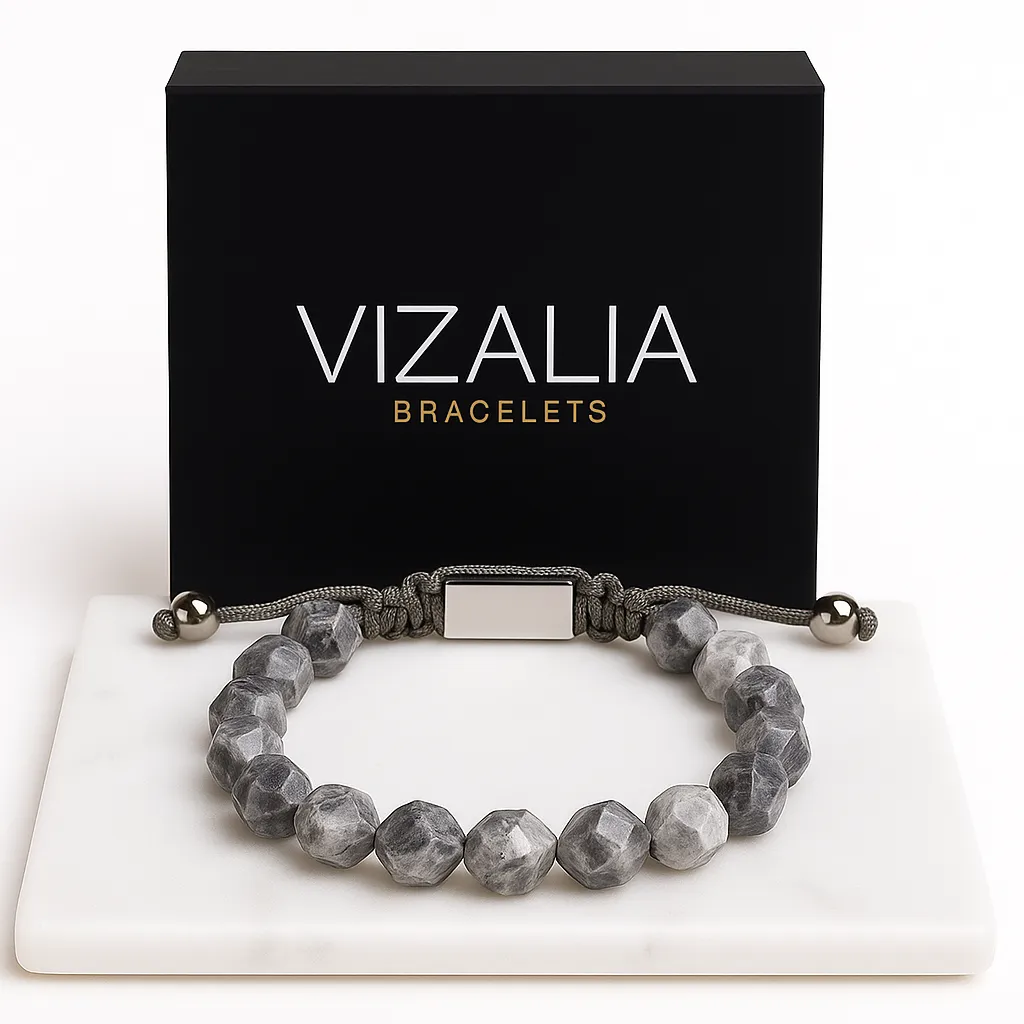 [Facettées - Jaspe gris | Argent] Bracelet Perles Facettées - Jaspe gris | Argent  