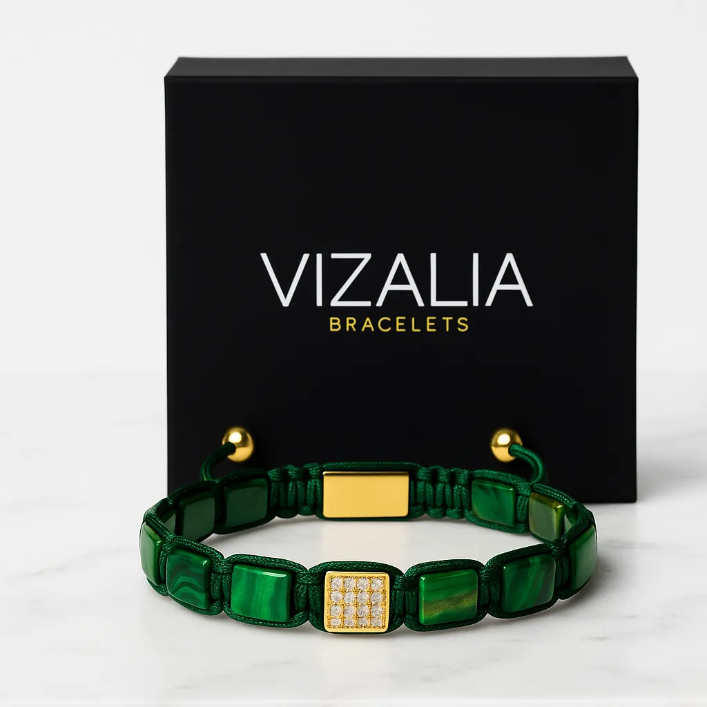 [Pierres Plates - Malachite | Or] Bracelet pierre plate - Malachite