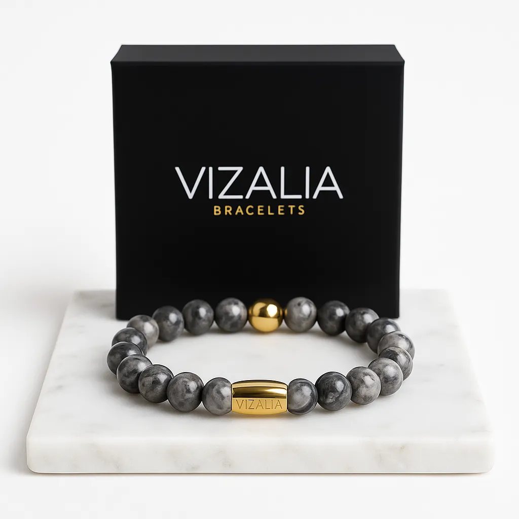 Bracelet perles - Jaspe gris | Or 