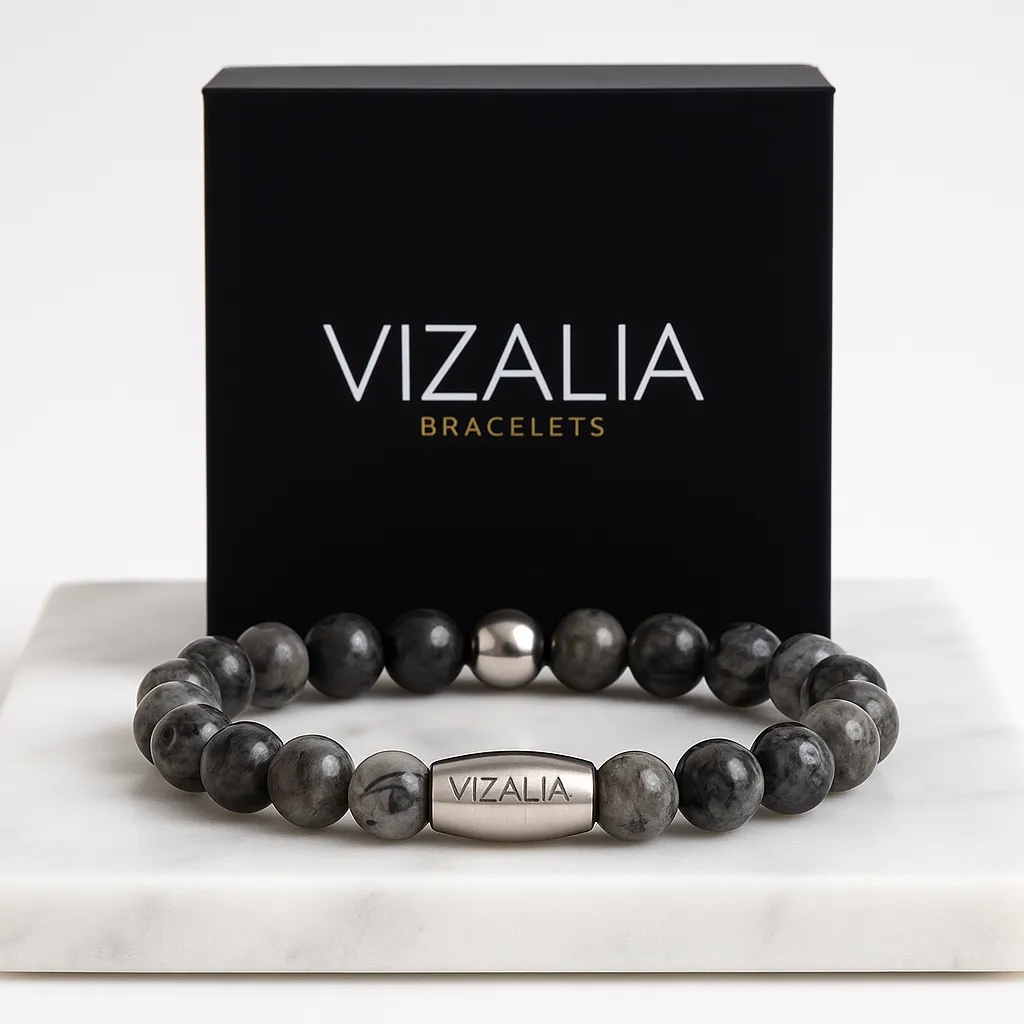 Bracelet perles - Jaspe gris | Argent