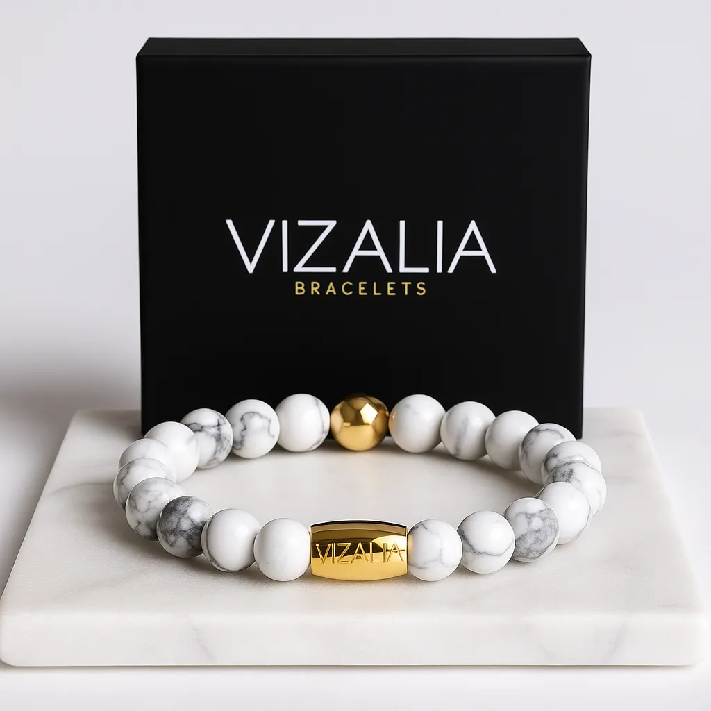 Bracelet perles - Howlite Blanche | Or 