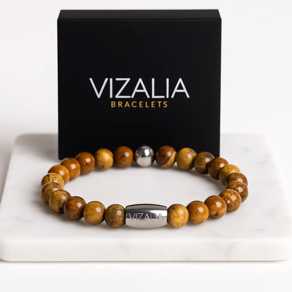 Bracelet perles - Jaspe Picture | Argent