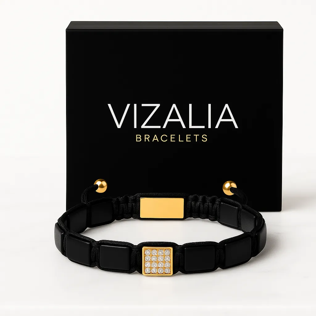 [Pierres Plates - Onyx Noir | Or] Bracelet Pierres Plates - Onyx Noir | Or 